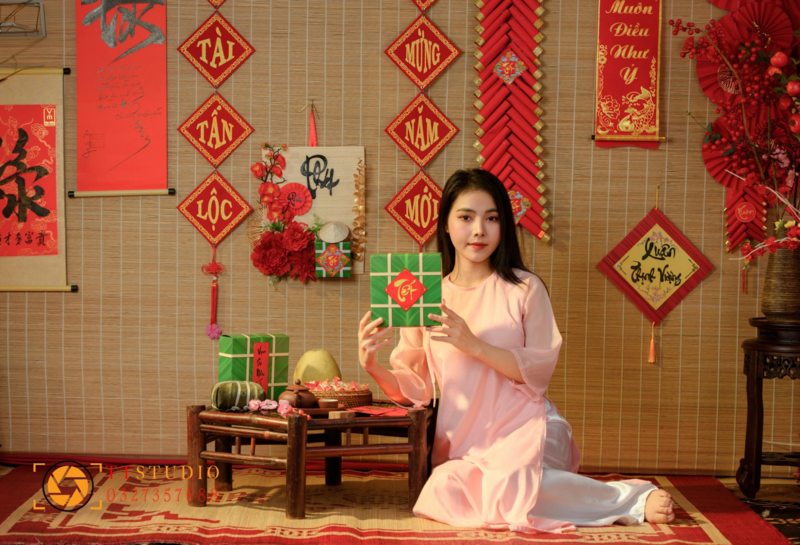 Trang trí chụp ảnh với chiếu tre